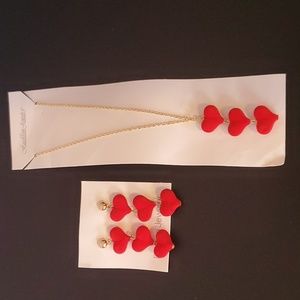 Velvet Heart Necklace / Pierced Earrings Set